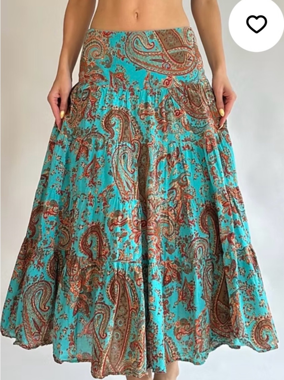 Ralph Lauren Vintage Boho Paisley Print Blue Flowy Low Rise Maxi Skirt Cotton 1X - Picture 3 of 16